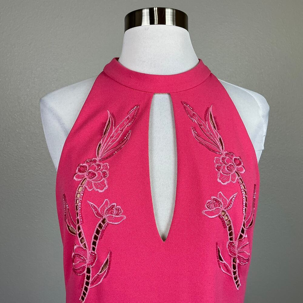 Aidan Mattox Beaded Cut Out Midi Sheath Cocktail Dress Coral Pink Size 6 - Picture 8 of 11